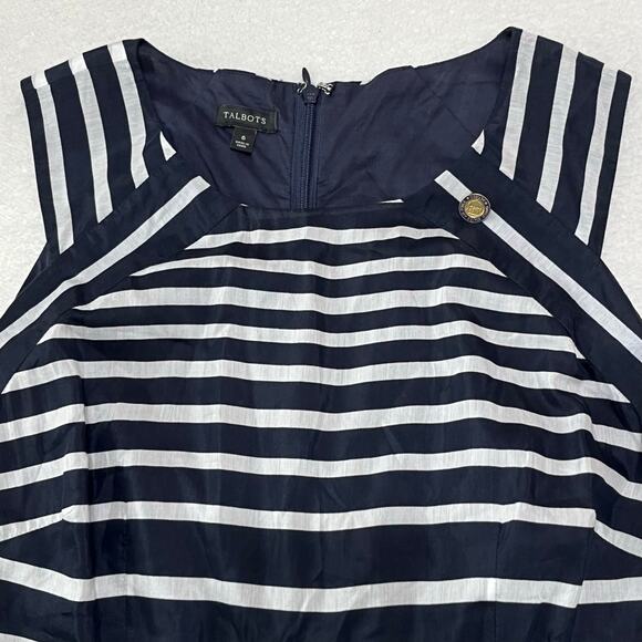 Talbots Women’s Midi Dress Sz 6 Black/White Striped Gauzy Lined Lightweight - Picture 4 of 4
